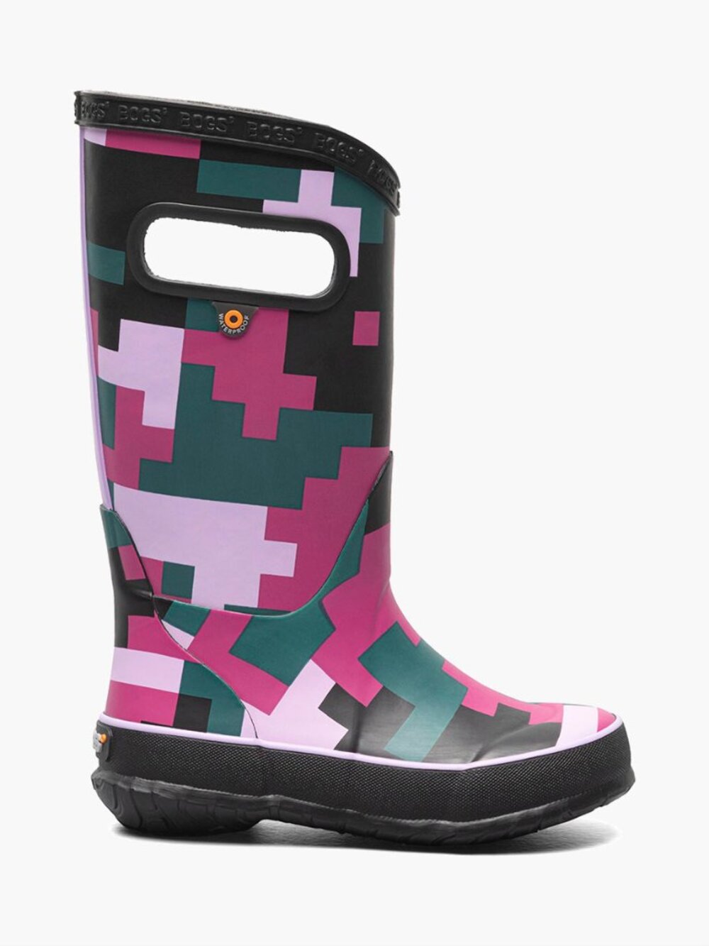 BOGS - Kids/Girls Rain Boots in Minecraft/Lego-esque graphical pink (Kids 1)